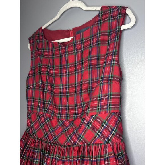 ModCloth Dress Womens 8 Red Tartan Plaid Fit & Flare Midi Holiday Party Retro - Picture 5 of 16